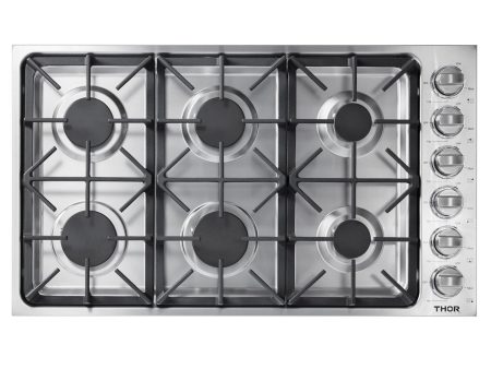 Thor Kitchen TGC3601 36 Inch Professional Drop-In Gas Cooktop With Six Burners In Stainless Steel Supply